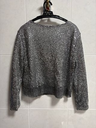 Blusa Zara lentejuelas plateadas