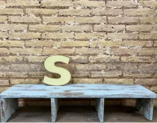 Banco/Peana Vintage Madera Azul y Beige