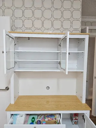 Mueble Alacena Blanca Madera y Cristal