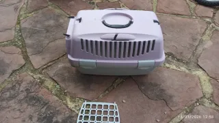 Transportín para mascotas gris y rosa