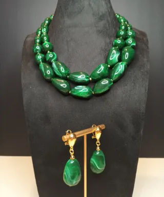 Conjunto Collar y Pendientes Cuarzo Verde Resin