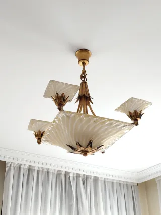 Lámpara Techo Metal Dorado y Vidrio