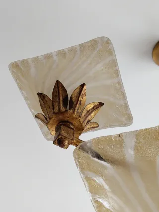 Lámpara Techo Metal Dorado y Vidrio