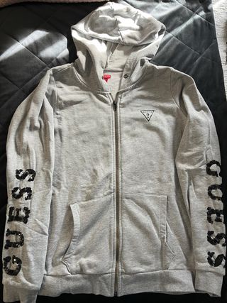 Sudadera Guess Gris con Cremallera y Lentejuelas