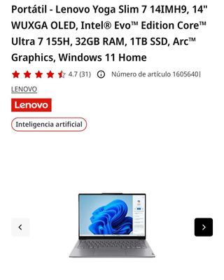 Portátil Lenovo Yoga Slim 7 14 WUXGA OLED