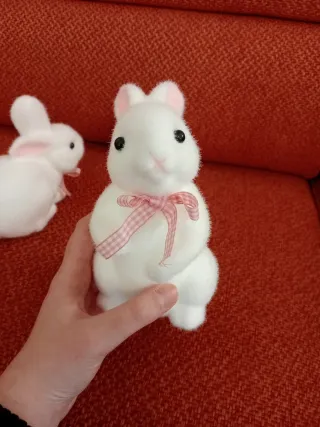 Set 2 conigli pasquali polistirolo fiocco rosa