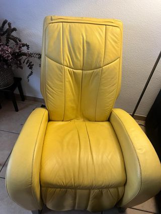 Poltrona relax massaggio in pelle beige/giallo