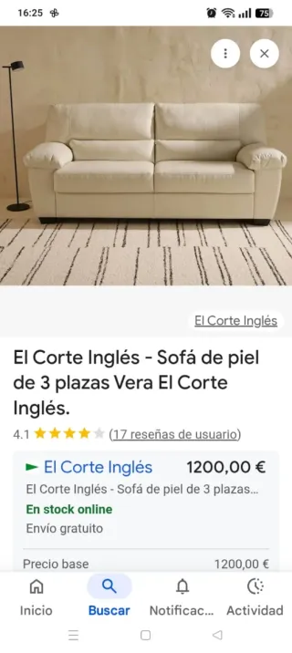 Sofá de 3 plazas en piel beige