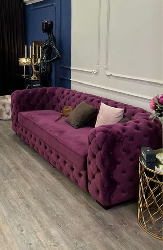 Sofá Chesterfield 3 plazas terciopelo morado