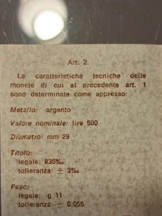 500 Lire Argento Italia 1985 Comunità Europea