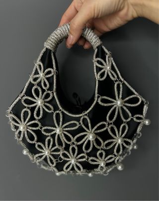 Bolso Joya Artesanal Flores Strass Perlas