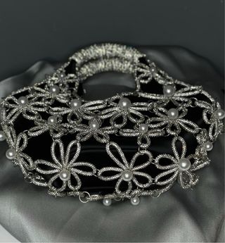 Bolso Joya Artesanal Flores Strass Perlas