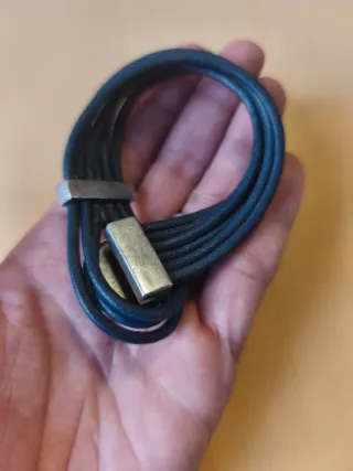 Pulsera boho azul con perla grande 18 cm