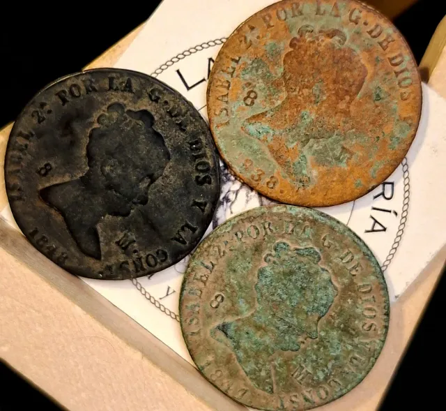 Lote 3 Monedas, 8 Maravedíes de Isabel II