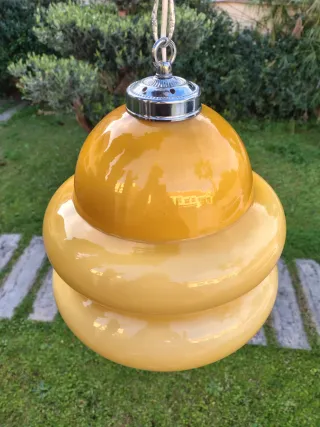 Lámpara Opalina Vintage color mostaza farol