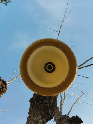 Lámpara Opalina Vintage color mostaza farol