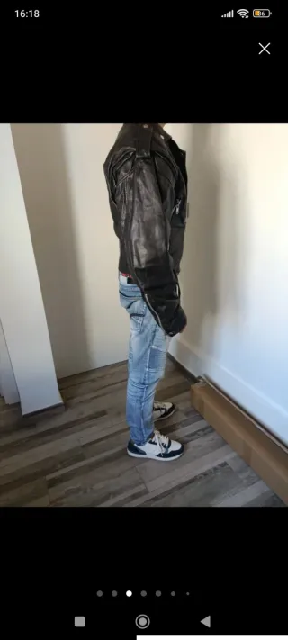 Cazadora Biker Cuero Negra Talla M