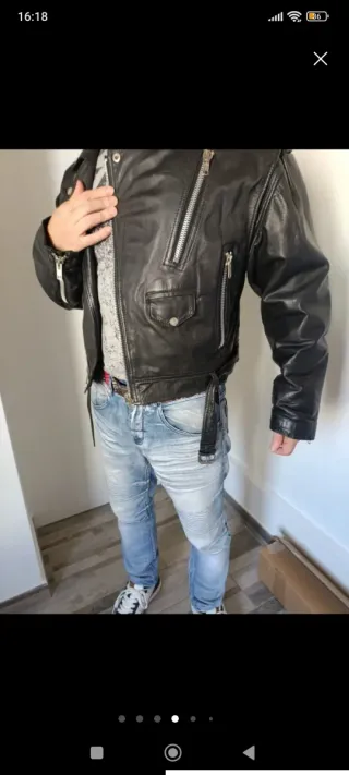 Cazadora Biker Cuero Negra Talla M