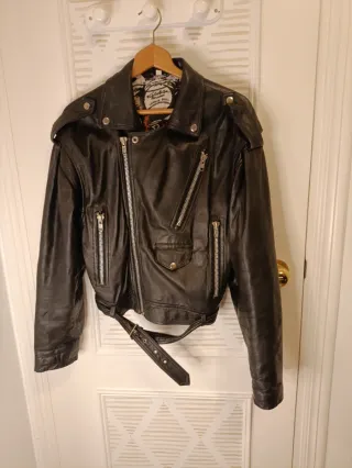 Cazadora Biker Cuero Negra Talla S/M