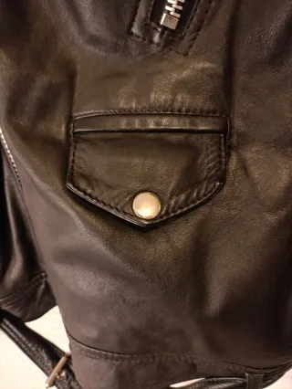 Cazadora Biker Cuero Negra Talla S/M