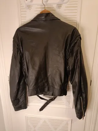 Cazadora Biker Cuero Negra Talla S/M