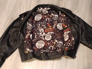 Cazadora Biker Cuero Negra Talla S/M