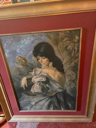 Cuadro antiguo mujer con espigas