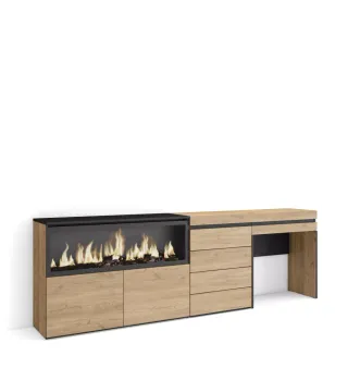 Tocador, 234x35x75cm, Chimenea eléctrica, Cajonera