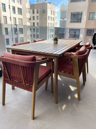 Conjunto mesa madera acacia 180cm y 6 sillas