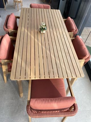 Conjunto mesa madera acacia 180cm y 6 sillas
