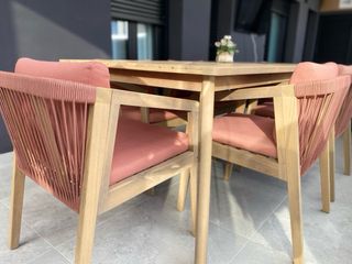 Conjunto mesa madera acacia 180cm y 6 sillas