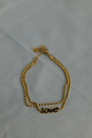 Pulsera doble cadena Love dorada