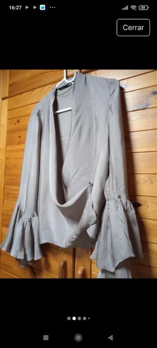 Blusa Zara Beige Manga Campana