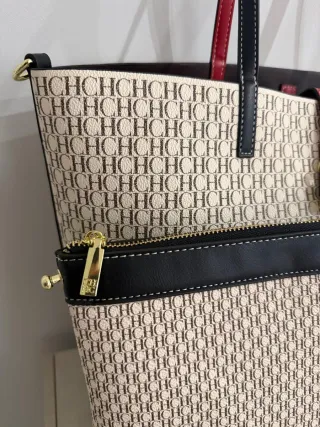 Bolso Carolina Herrera Beige y Rojo