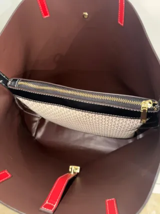 Bolso Carolina Herrera Beige y Rojo