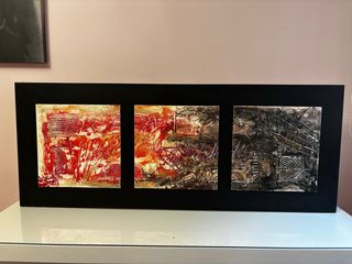 Cuadro 3 mosaicos metal y madera