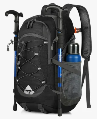 Mochila senderismo 40L negra y gris plegable