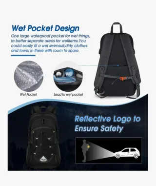 Mochila senderismo 40L negra y gris plegable