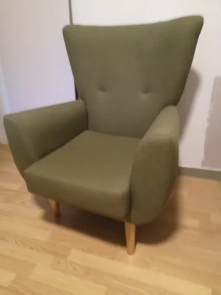 Butaca verde tela y madera