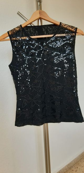 Top negro lentejuelas sin mangas
