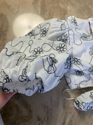 Top Zara Blanco Bordado Flores