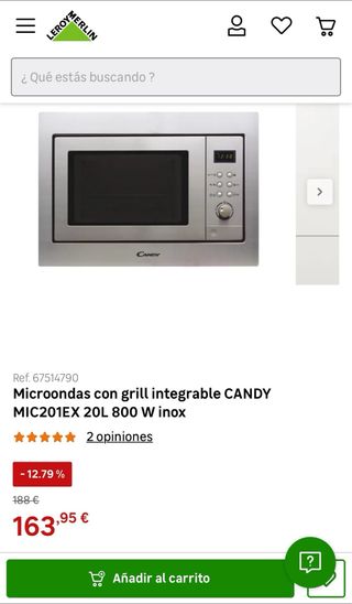 Microondas Candy Encastrable Acero Inoxidable