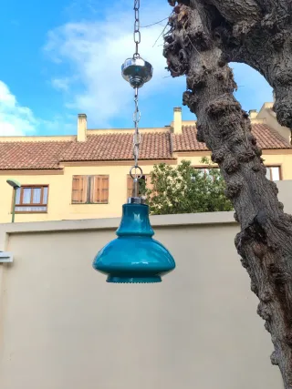 Lámpara opalina azul turquesa vintage