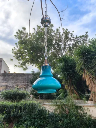 Lámpara opalina azul turquesa vintage