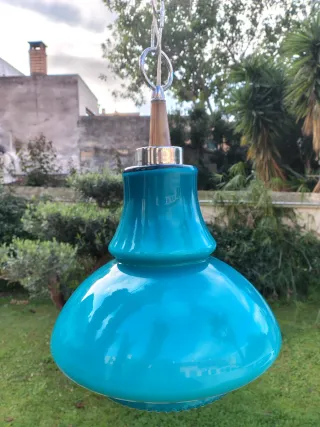 Lámpara opalina azul turquesa vintage