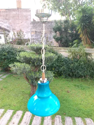 Lámpara opalina azul turquesa vintage