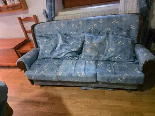 Sofá y sillón tela y madera