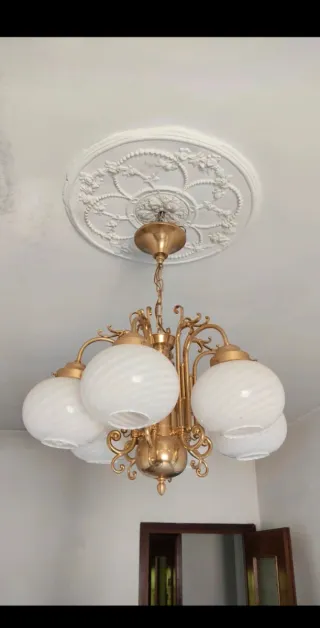 Lampadario vintage oro e vetro