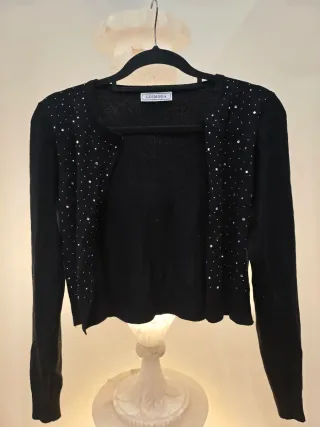 Cárdigan corto negro pedrería talla única