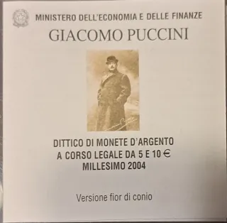 Dittico Argento Italia 2004 5 e 10 Euro Puccini